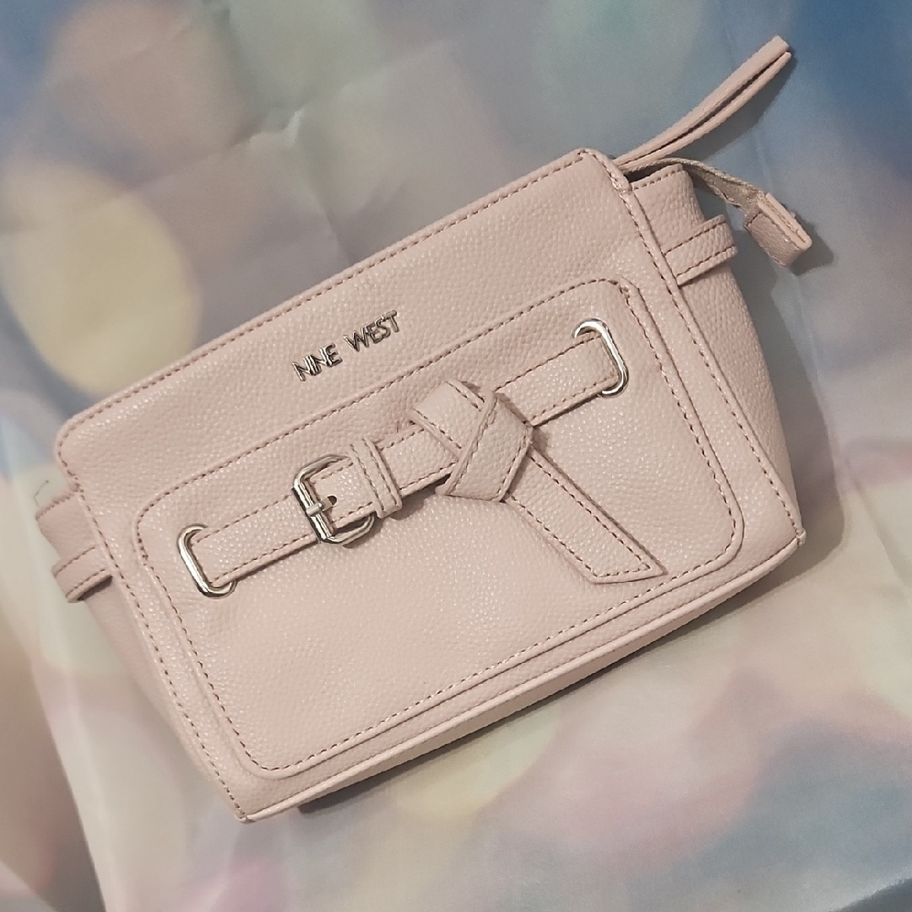 Nine West Baby Pink Crossbody Clutch with Buckle Strap as Unique Design. NWT